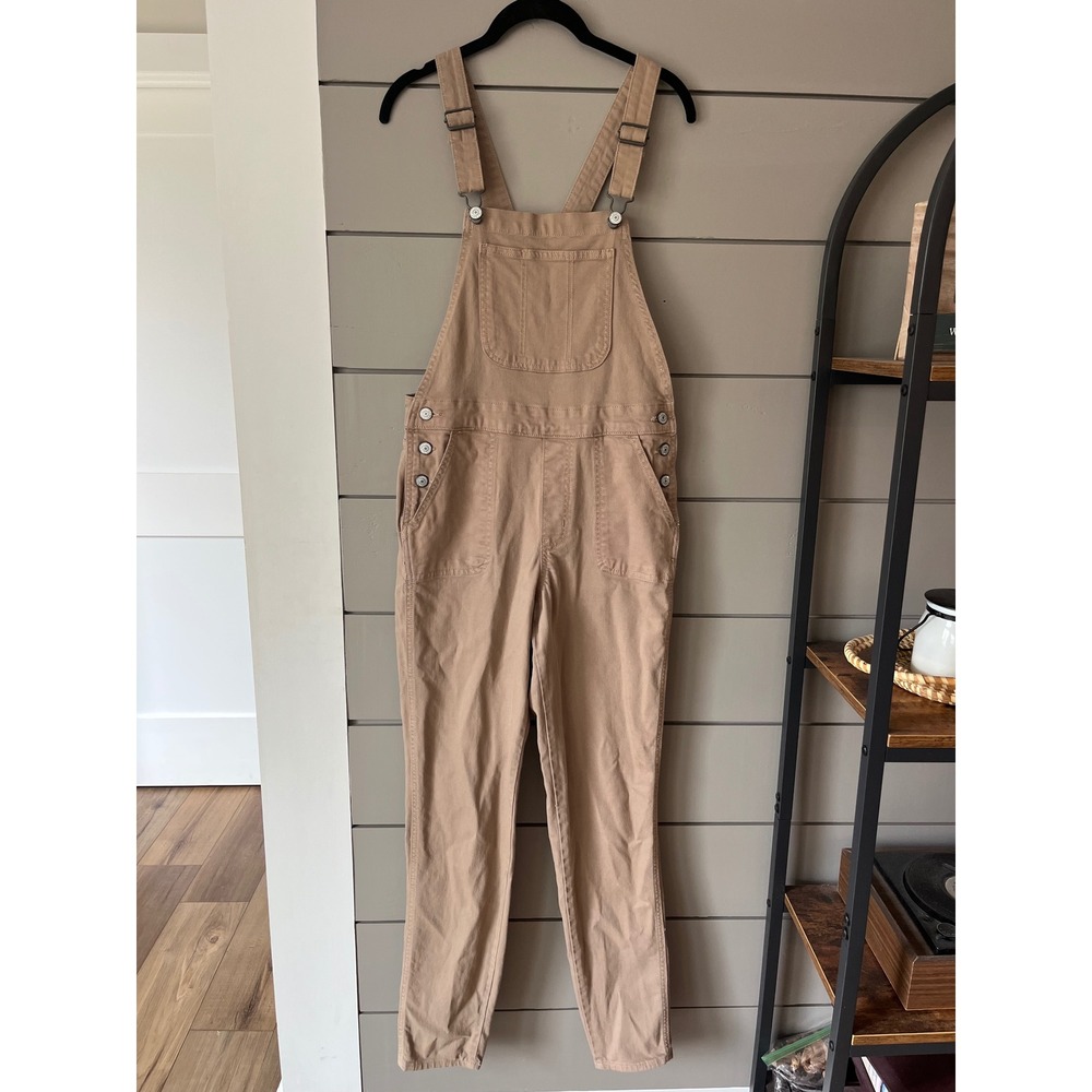 Old Navy Tan Khaki Denim Overalls Straight Leg 4 Tall‎ Neutral Utility Jumpsuit - Picture 3 of 9
